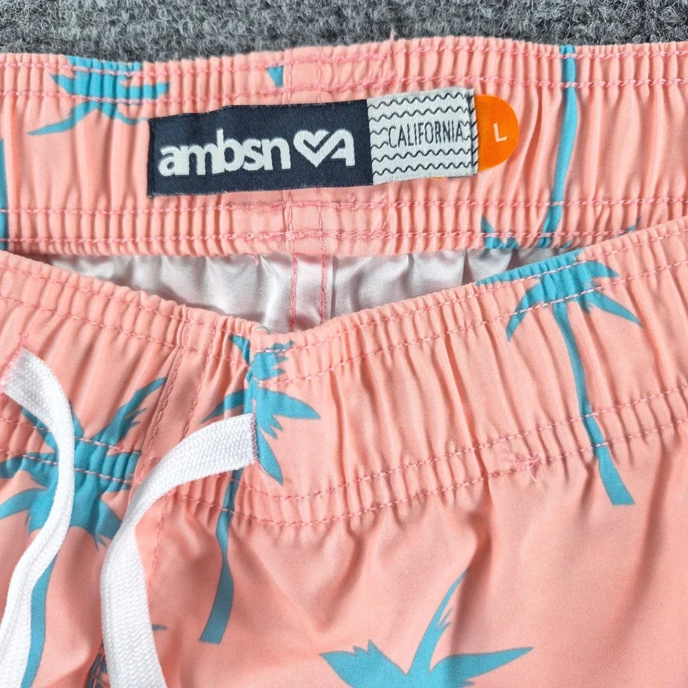 Ambsn California Mens Palm Tree Swim Trunks Peach Pink Blue Size L S19TB05